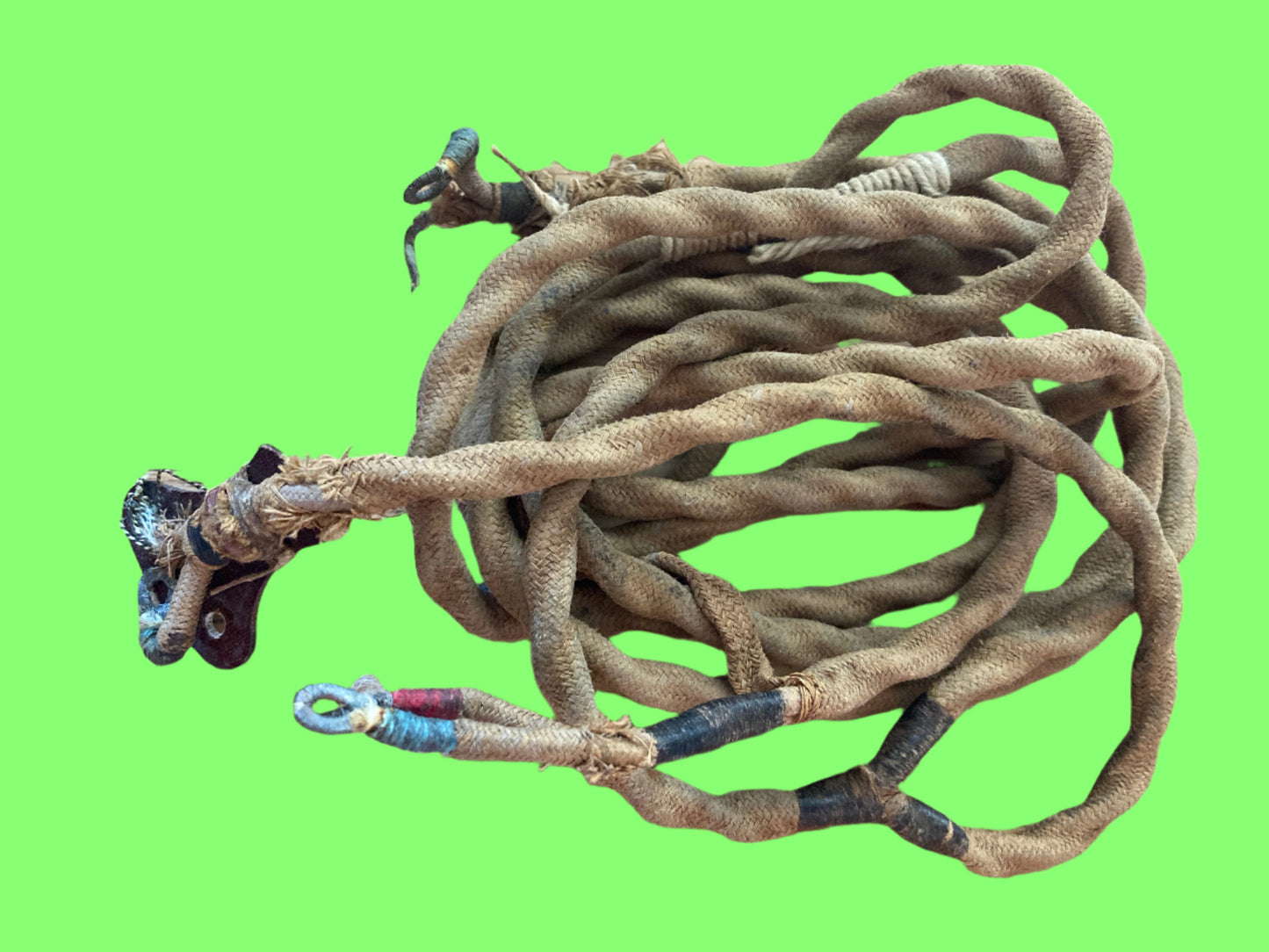 MILITARY HEADPHONE Y LEAD, WIRE LOOP TERMINATIONS, WOVEN KHAKI FABRIC COVERED WIRE,