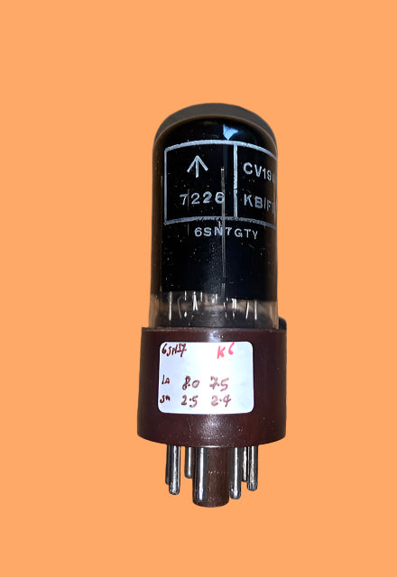 CV1988, BRIMAR, MIL SPEC 6SN7GT, BROWN MICANOL BASE, BLACK GLASS, JUNE 1972 OLDWAY MANUFACTURE, ECC32, 6SN7