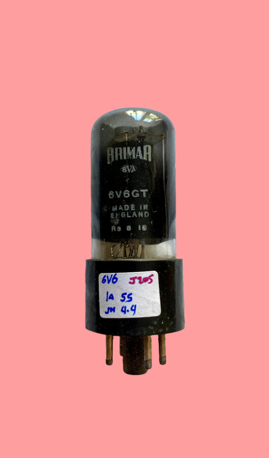 6V6GT, BRIMAR, BLACK GLASS, WHITE PRINT, AUGUST 1959 FOOTSCRAY MANUFACTURE, VT-107A, 6V6
