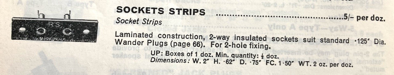 RADIOSPARES, RS, CHASSIS MOUNT, PAXOLIN WANDER SOCKET STRIP, NOS