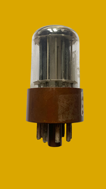 6SL7GT, MATCHED PAIR, PINNACLE BADGED, RCA,TRIPLE MICA, BROWN MICANOL BASE,  5 SUPPORT ROD, NON-EDGE PERFORATED STRAIGHT RIBBED BLACK PLATE, CV569, CV1985, ECC35, VT-229,  6SL7