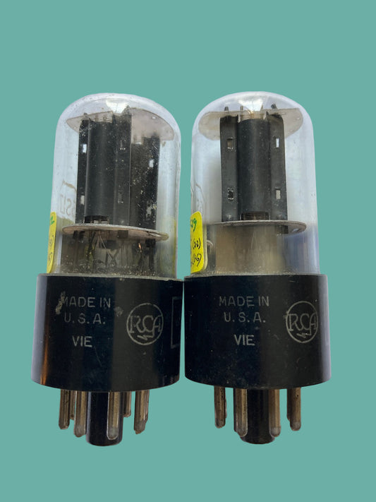 6SL7GT, RCA, MATCHED PAIR   VT-229  GREY GLASS, FAT BASE, SMALL LOGO,  SAME DATE CODE, V1C, JANUARY 1945 PRODUCTION, 6SL7