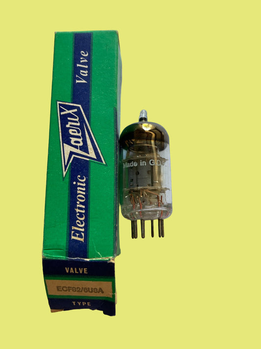 ECF82, ZAERIX BRANDED  RFT, FUNKWERK ERFURT, BOXED, NOS, 1970S PRODUCTION, 6U8A