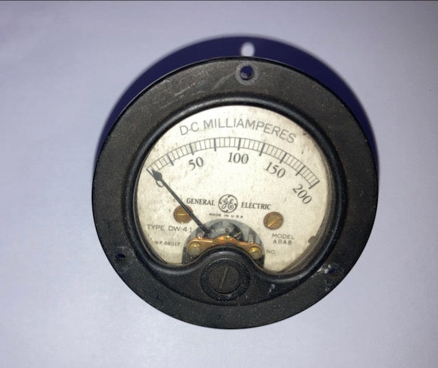 2.25ins dia.,  2.0 ins mounting aperture, Moving Coil Meter, General Electric Scaled 0-200 DC mA