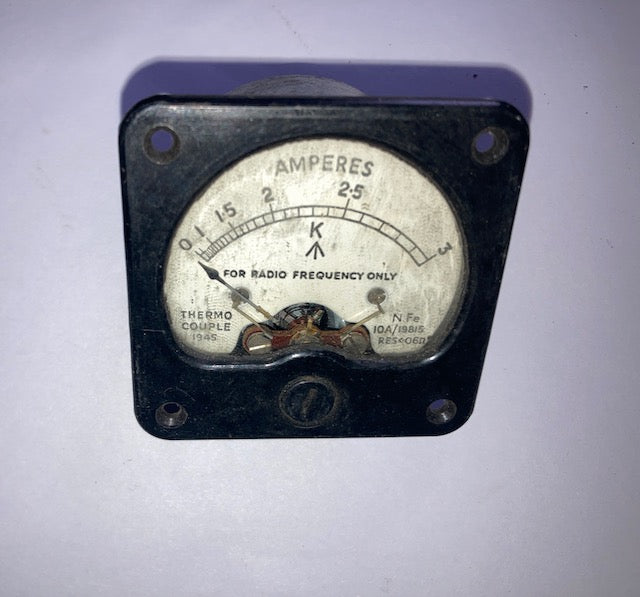 2.25ins square., 2.0 ins mounting aperture, Thermocouple Ammeter, Air Ministry, 10A/19815, Scaled 0-53A