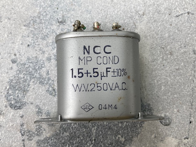 NCC, PAPER IN OIL, PIO, PAPER BLOCK CAPACITOR, 1.5 + 0.5uF @ 250VAC