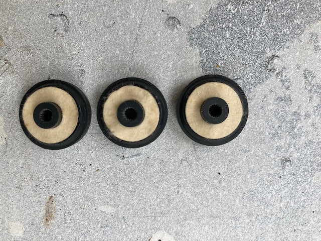 3X, Black Milled Edge, Silver Bright, Sony, Knobs, 33mm Dia, 10mm Height, 6mm Splined Shaft