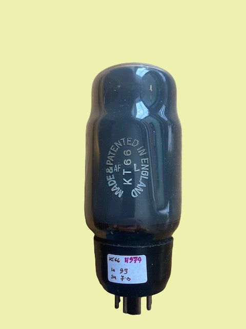 KT66, GEC, BLACK BASE,GREY GLASS , LARGE OVAL CARTOUCHE, HIGHGROVE  PRODUCTION, JUNE 1945,