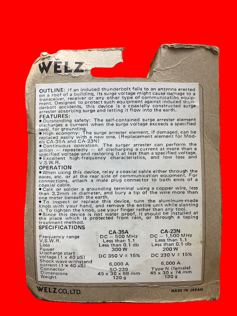 WELZ, LIGHTNING SURGE PROTECTOR, CA-35A