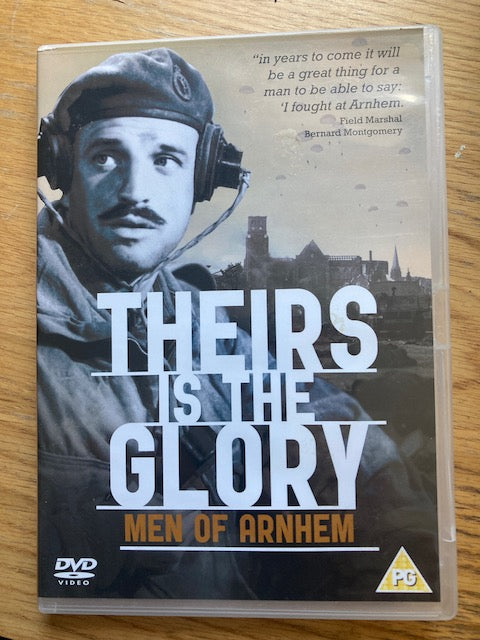 DVD cover of 'Theirs Is The Glory: Men of Arnhem' with a soldier's image and text.