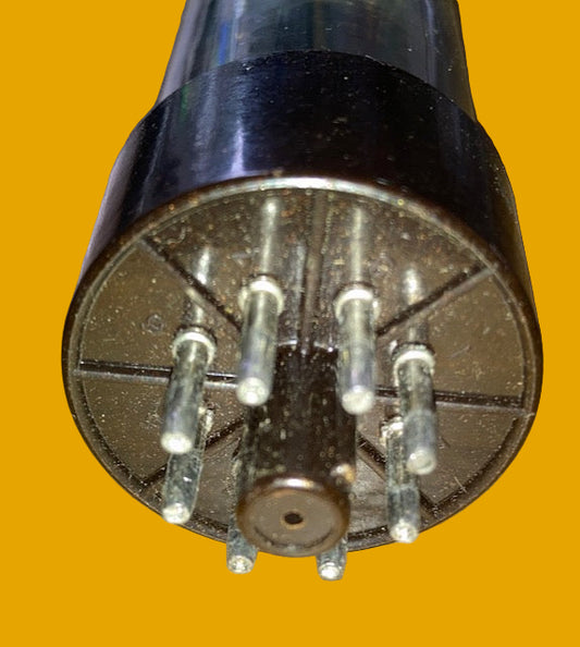 EL34, PINNACLE BRANDED TESLA, FAT BROWN BASE, FAINT WHITE PRINT, TWIN HALO GETTER ,  196Os PRODUCTION, 6CA7