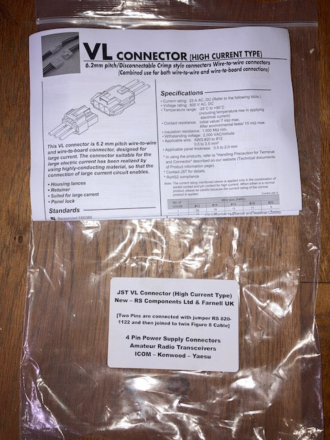 4 PIN POWER CONNECTORS FOR ICOM, KENWOOD,YAESU, JST,VL CONNECTOR KIT, 30 SHELLS, 60 PINS, 10 DOUBLE ENDED WIRE CONTACTS