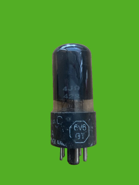 6V6GT, BRIMAR, BLACK GLASS, BLACK BASE WITH WHITE PRINT, 4J9 422, STC FOOTSCRAY OCTOBER 1959 PRODUCTION , 6V6