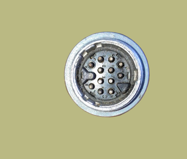 Pattern 104, Plessey, Mk 4, FIXED, 12 way Plug, 12 Male Pins, Larkspur, Clansman, Power Socket, Large, 28mm Thread dia., EX EQUIP