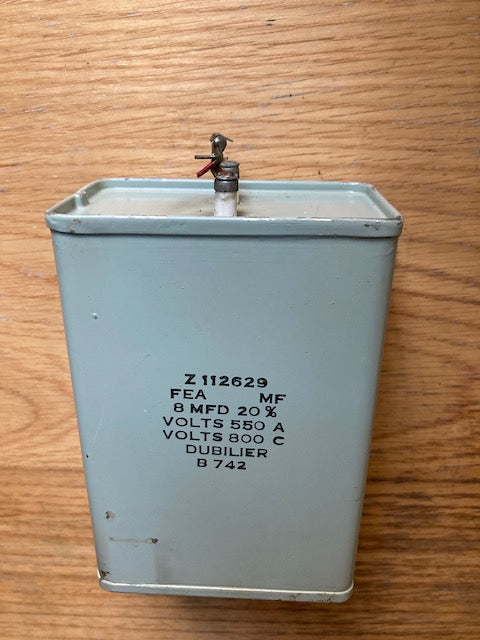 DUBILIER, NITROGOL, PIO, PAPER BLOCK CAPACITOR, CERAMIC TERMINAL, 8uF @ 550V