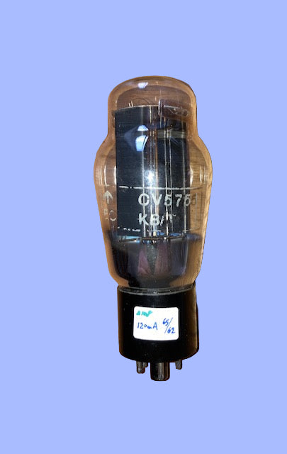 CV575, Military Spec 5U4G, British Tungsram, 5 Rib Smooth Charcoal T Shaped Plate, D Bar Getter, , Tottenham March 1949 Production, 5U4