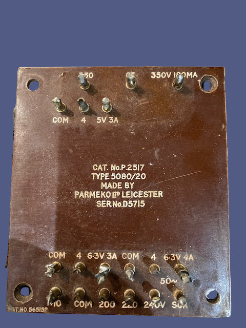 PARMEKO, MAINS TRANSFORMER, P2517, 350-0-350V @ 180mA, 4/5V @3A, 4/6.3V @4A, 4/6.3V @4A, TYPE 5080/20