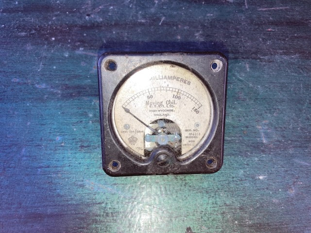 AIR MINISTRY METER, MOVING COIL, SQUARE, 2.25INS, , 10A/8514, DATED 1936, SCALED 0-150 DC mA