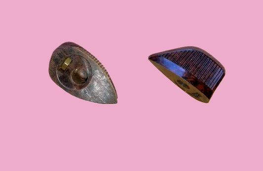 2X, PAIR, BEAKED KNOB, MARBLED BROIWN BAKELITE