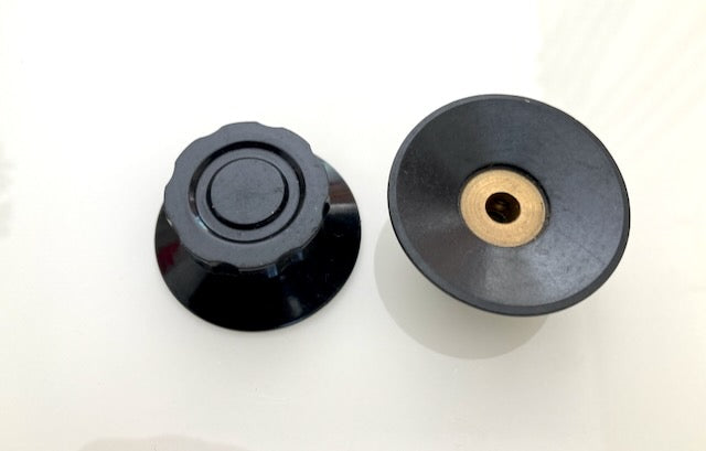 2x MARCONI, BLACK FLUTED KNOB, SKIRTED, 41mm DIA, 6mm SHAFT
