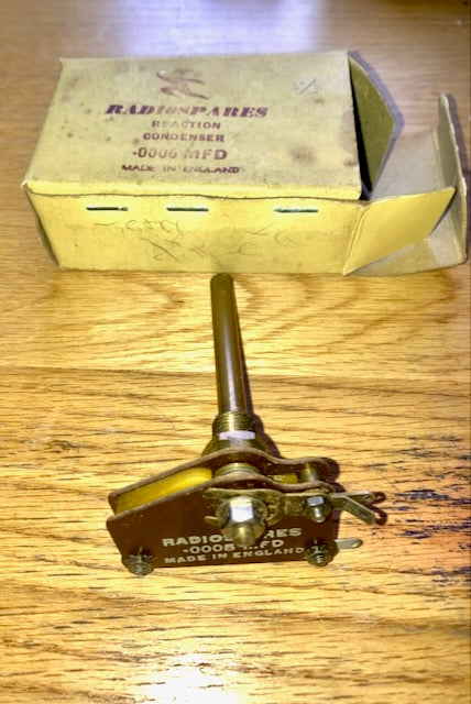 Radiospares, RS,Reaction Condenser,, 0.0005uF, New Boxed 1950s.