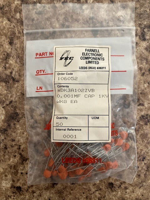 PACK OF 50x, CERAMIC DISC CAPACITOR, 0.01 µF, 1 kV, ± 10%, Radial Leaded
