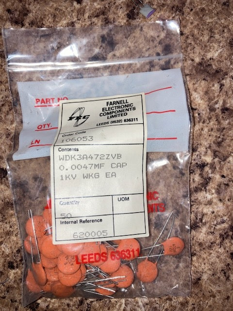 PACK OF 50x, CERAMIC DISC CAPACITOR, 0.0047 µF, 1 kV, ± 10%, Radial Leaded