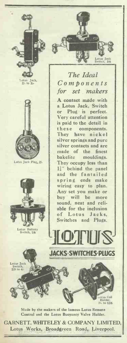 LOTUS, BAKELITE BODIED, JACK PLUG, 1928