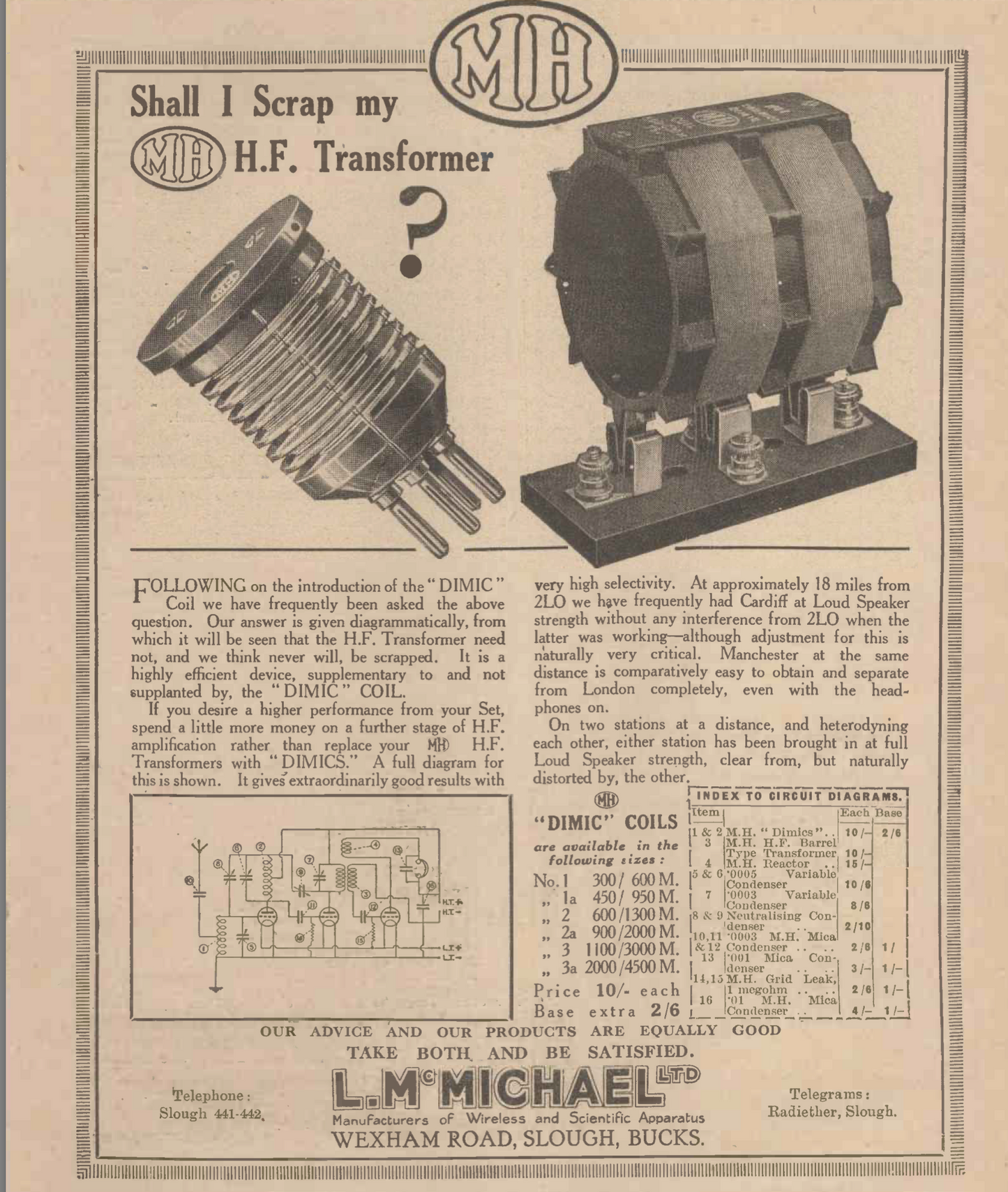 MCMICHAEL, HF TRANSFORMER, 2500 - 7000M, 1928,