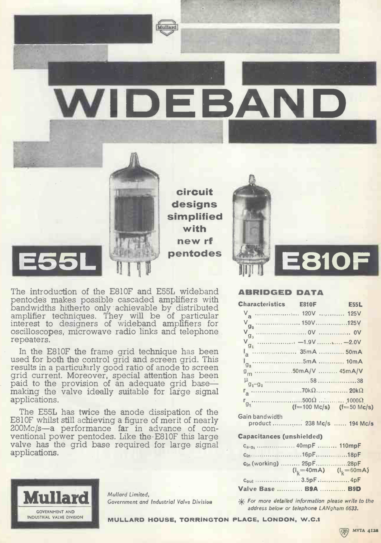 E55L, Mullard, CV5808, 8233, Gold Pin, Black Anode, 3 Mica, Red Box NOS