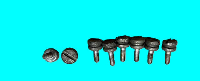 SET OF 8X, KNURLED TOP, SCREW, NICKEL FINISH,4BA THREAD, 9mm DIA., 10mm THREAD LENGTH