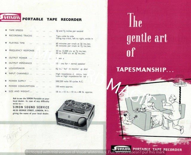 SIMON, TAPEMANSHIP,, TAPE RECORDER, 1950S, LEAFLET,