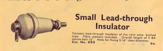 EDDYSTONE, FEED THROUGH ,LEAD THROUGH , CERAMIC INSULATOR, ANTENNA EARTH, PEAR SHAPED, 1.75 INS LENGTH,  CAT NO 695