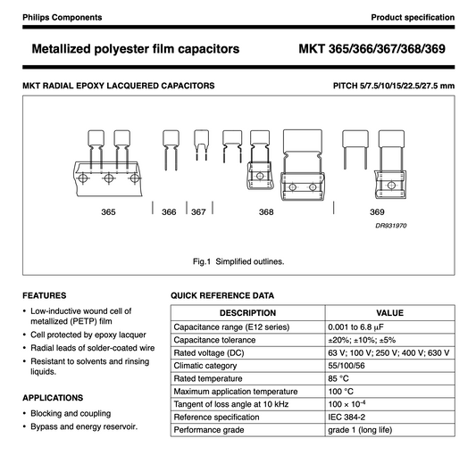 Philips, 47nF, 0.047uF, 250V polyester film, MKT, orange drop, capacitor
