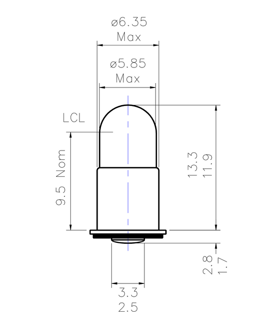 6V @ 200mA, T3, 1/4, 6mm, Midget Flange Bulb, NOS