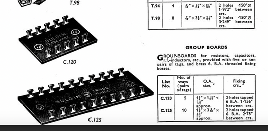 BULGIN, C120, VINTAGE TAG STRIP, 40 X 30mm, 5 WAY,