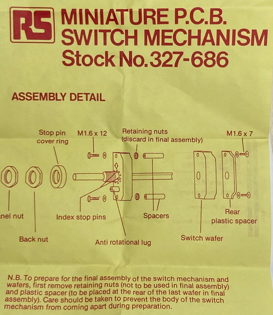 Radiospares, RS, SP12T, 12 Position, 1 Pole, Rotary Switch, Wafer, Elektro Bauelemente Gmbh, 12 Position Rotary Switch, 200 mA @ 115 V, RS 327-692