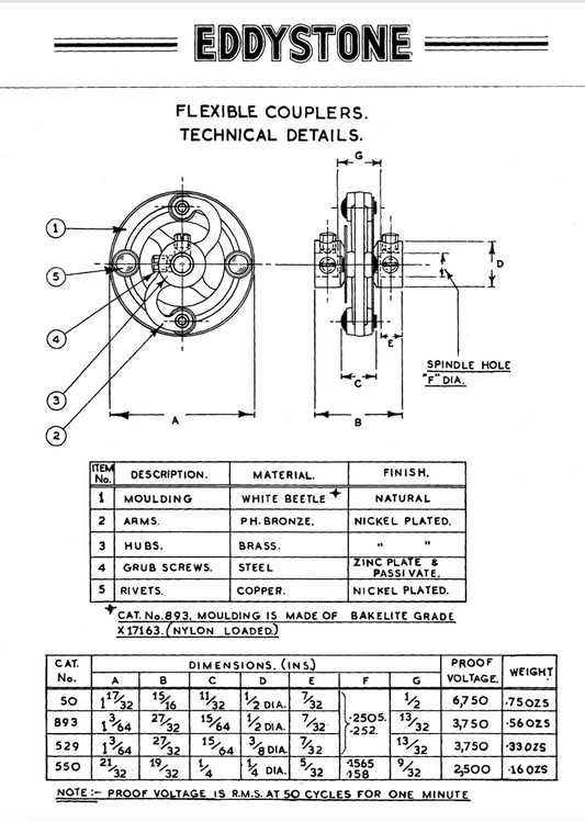 EDDYSTONE, FLEXIBLE COUPLER, CAT No.529, C/W SHAFT, NOS
