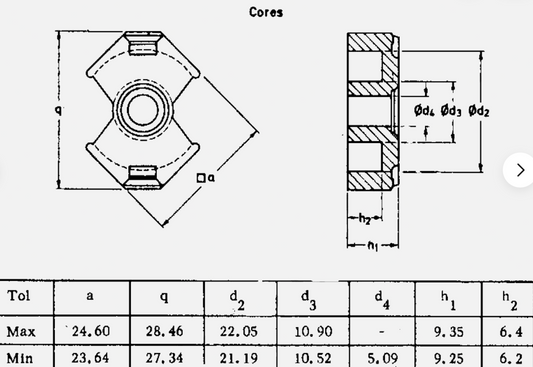 PHILIPS, FERRITE CORE, FERROXCUBE, FERRITE, RM10 3H1 40, CORE, TRAY OF 4X, 350540 3613
