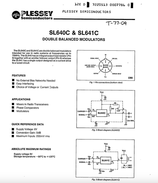 Plessey, SL640, SL640C, Double Balanced Modulators,  IC