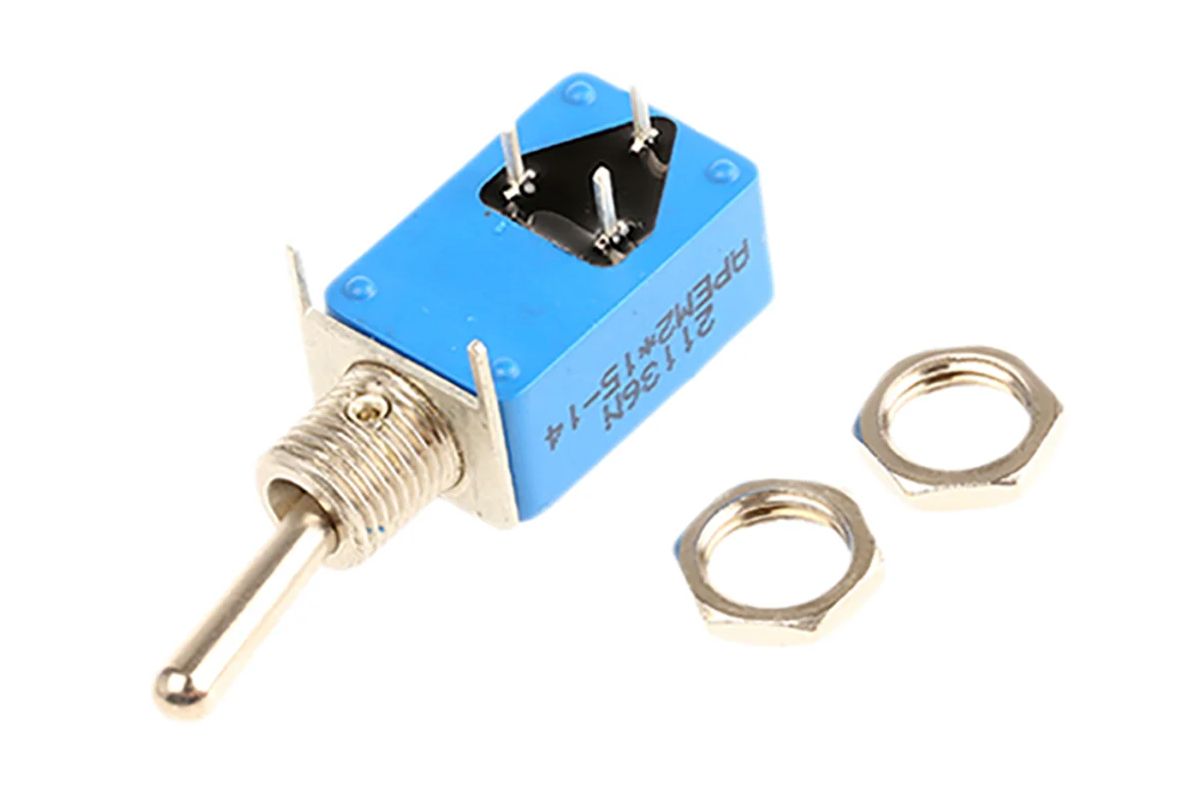 APEM, Toggle Switch, PCB Mount, On-On, SPDT, Through Hole Terminal, Radiospares, RS, 316-917, Mfr. Part No. 21136NA, NOS