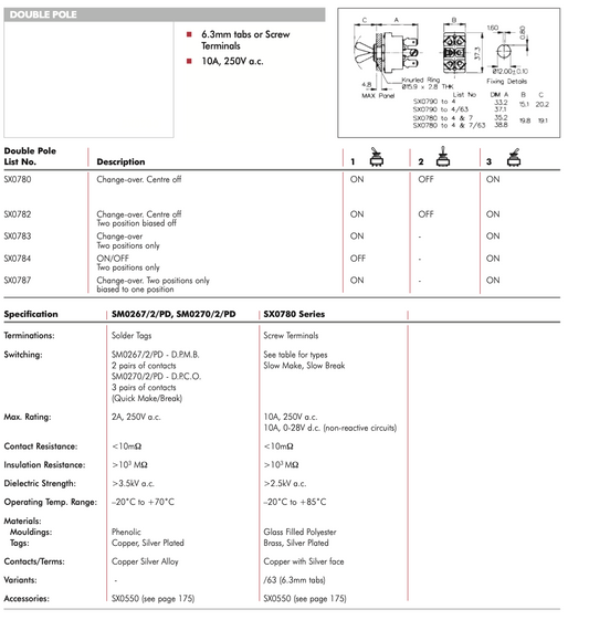 BULGIN, SX0782, NON LATCHING DPDT SWITCH, 10A @ 250VAC, WITH SILICON RUBBER BOOT, NX1030, NOS