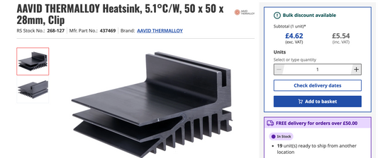 RADIOSPARES, KL50-1, 50mm, KL SERIES HEATSINK, RS 268-127, NOS