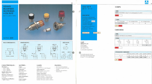 L'IMPULSION, SIGNAL LAMP, LS9, LENS HOLDER, 11mm BODY DIA , CAST NICKEL PLATED BASE, NOS