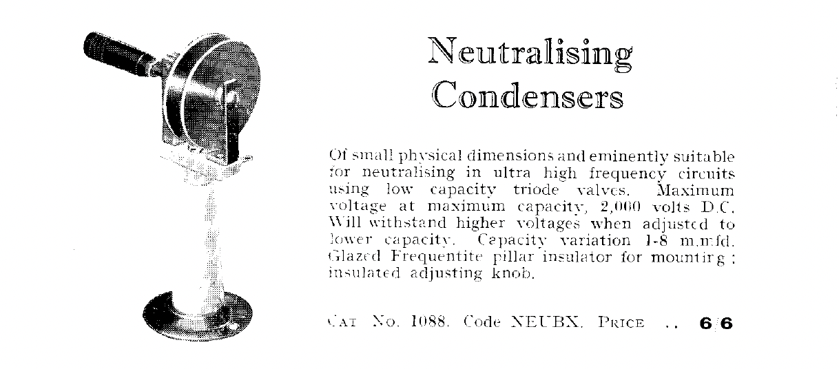 EDDYSTONE, NETRALISING CONDENSER, CAT No. 1088, CODE NEWBX