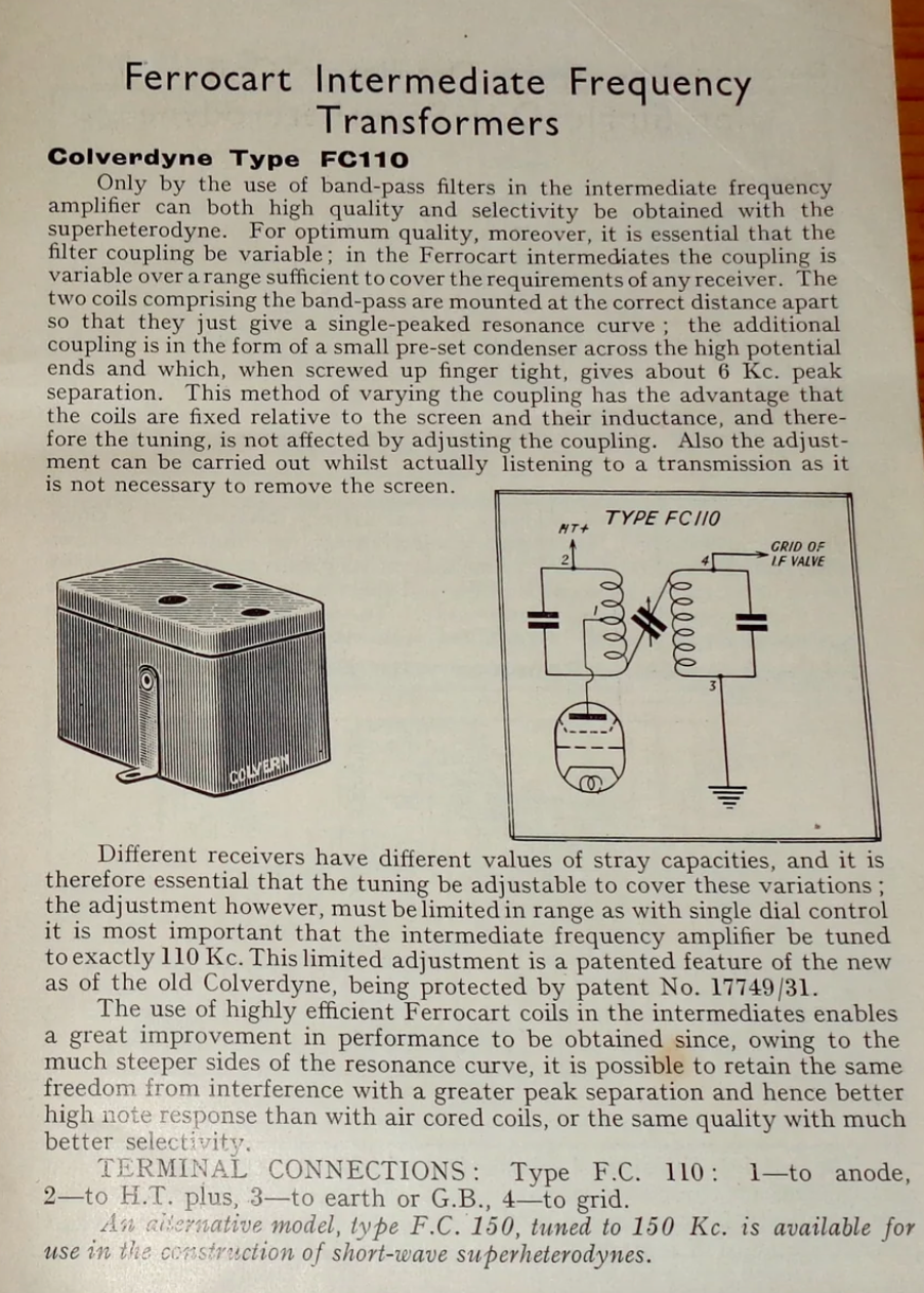 COLVERN, FERROCART, FC110, INTERMEDIATE FREQUENCY, NEW BOXED, 1933