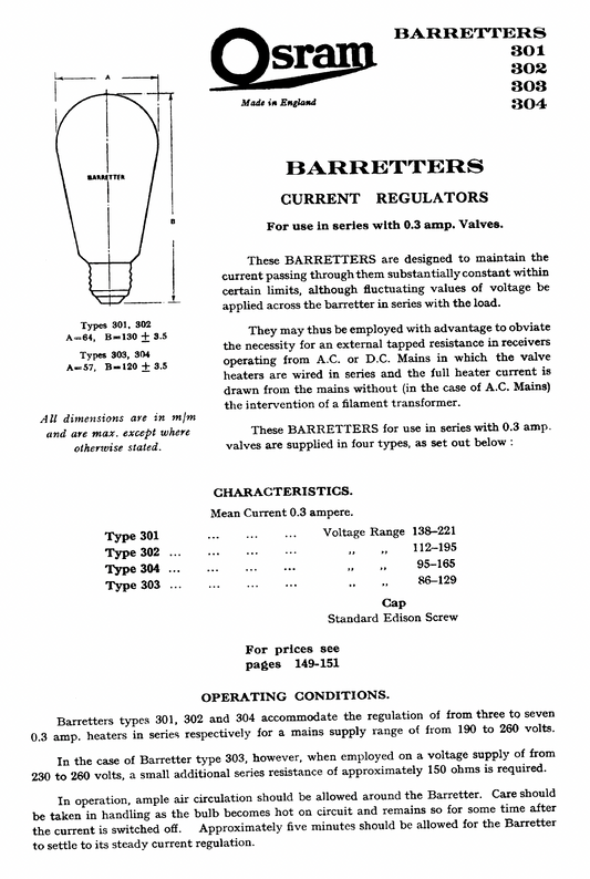301, OSRAM, BARRETTER, GLOBE ENVELOPE,