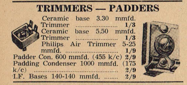 TRIMMERS, PADDERS, 4pF, VARIABLE CAPACITOR, NOS