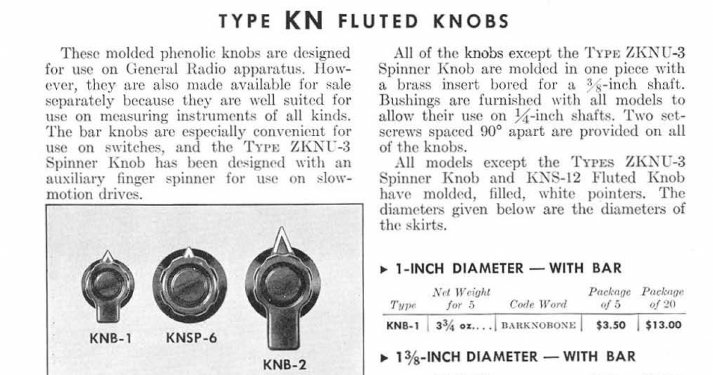 GENERAL RADIO, BLACK KNOB 1 INCH DIA, KNB-1, NOS, FAIRCHILD 660, FAIRCHILD 670, BARKNOBONE,
