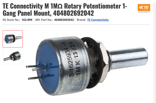 TE Connectivity, 1MΩ Rotary Potentiometer, Panel Mount, 404802692042, RS 162-899, NOS